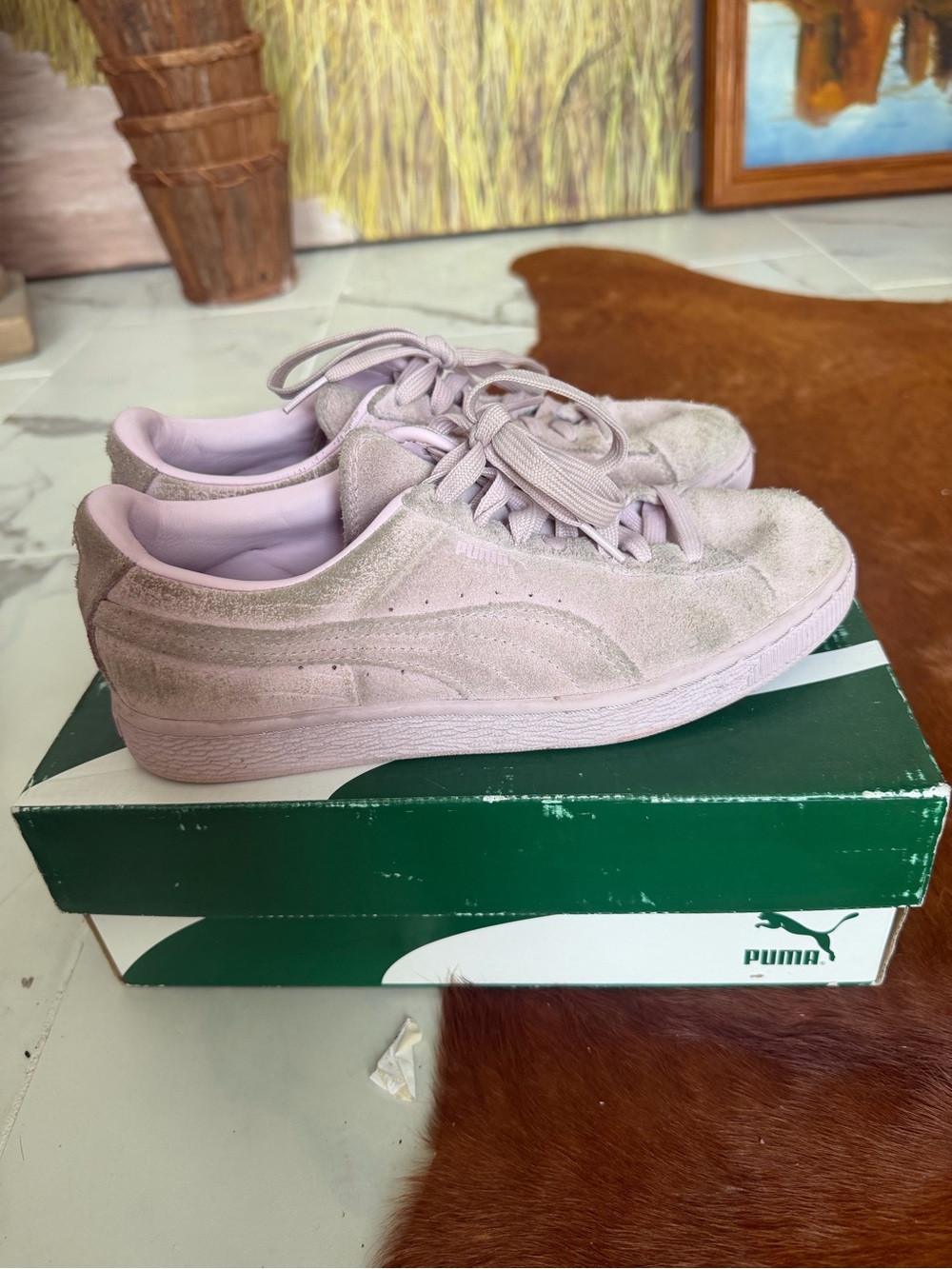 Puma Suede Low-Top Sneakers in Pale Pink